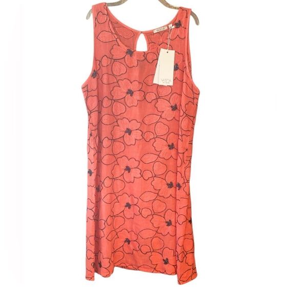 Vasna NWT Sz L Orange Blue Metallic Embroidered Floral Linen Italian Dress - Picture 1 of 9